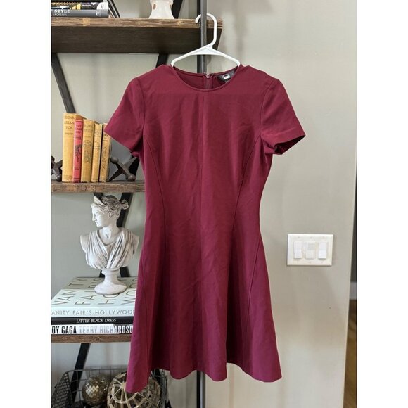 Theory Modern Seamed Fit Flare Mini Dress Red Womens Size 2 - Picture 5 of 11